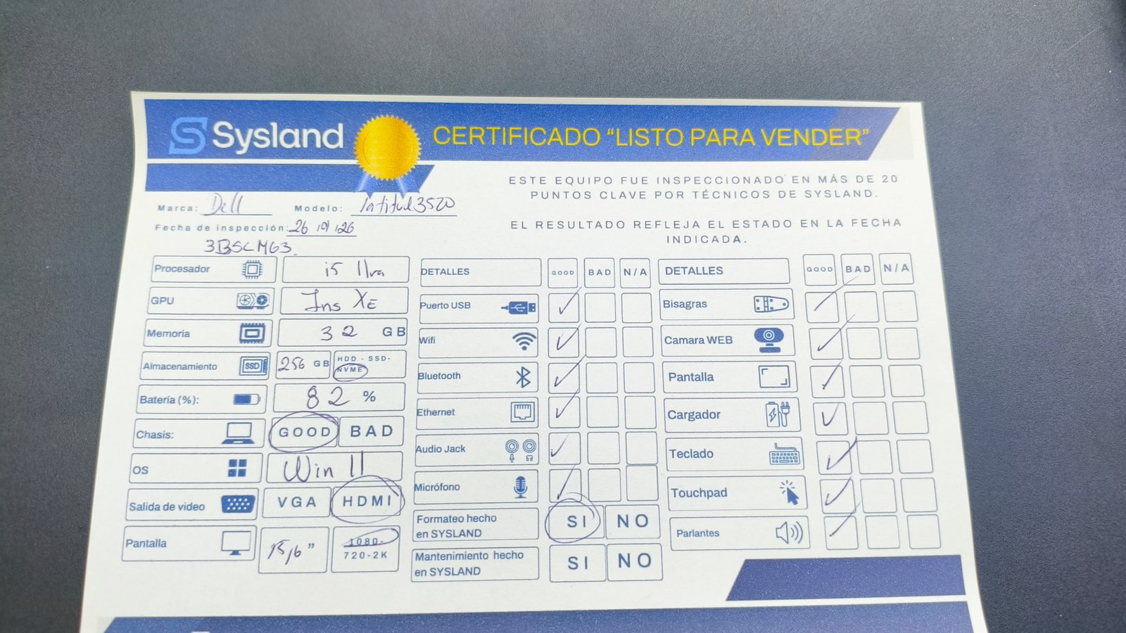 Certificado de revisión de 30 puntos Sysland